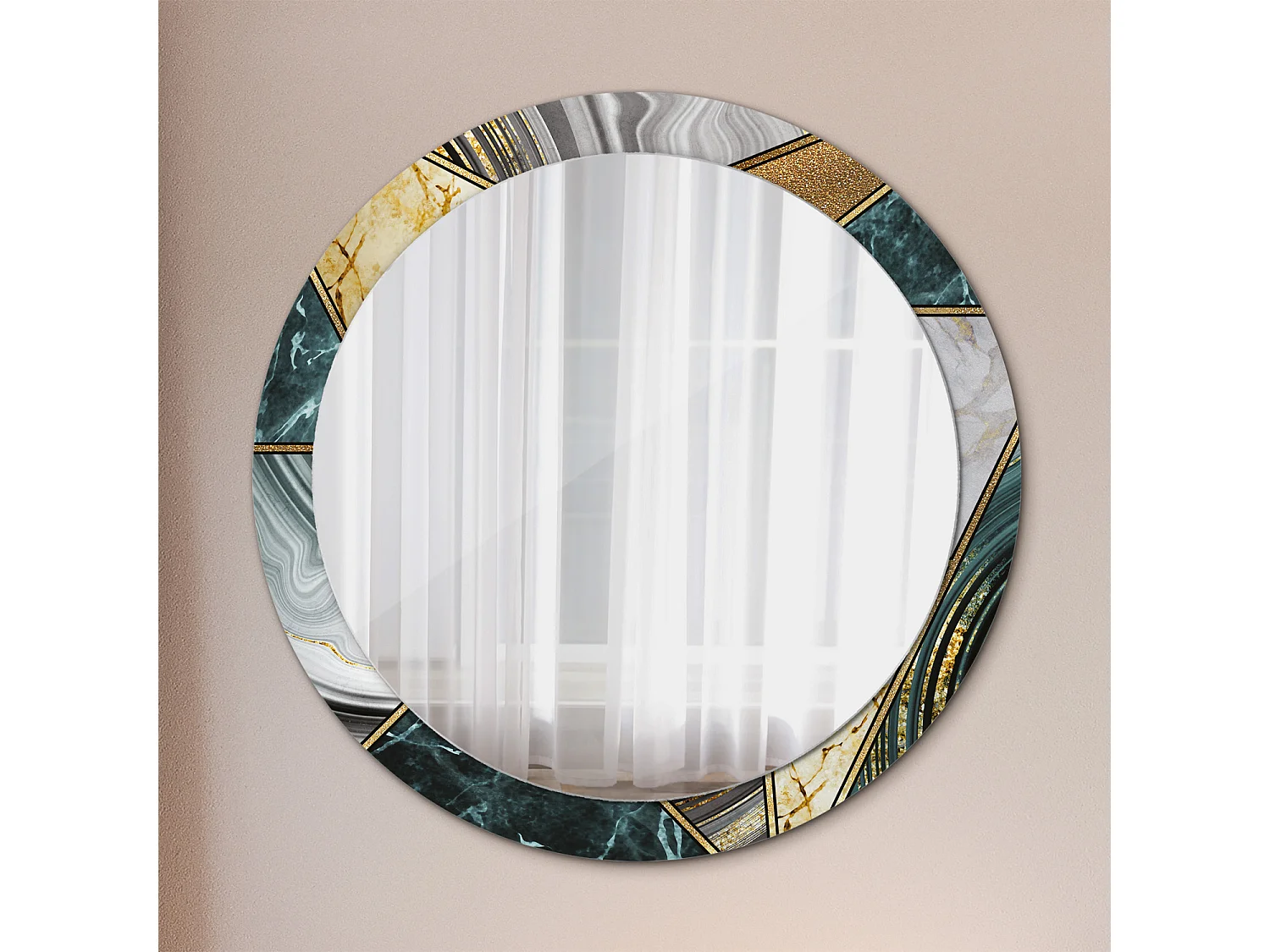 Dekorativer runder Spiegel – Marmor-Stil – 90 cm