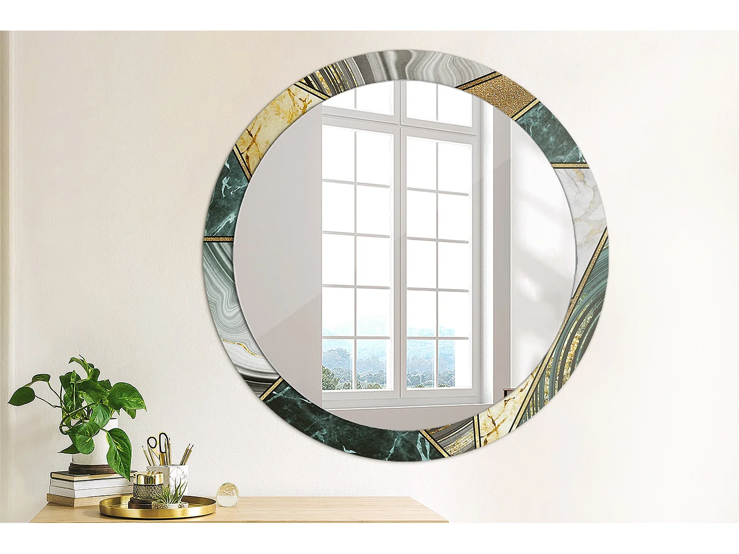 Dekorativer runder Spiegel – Marmor-Stil – 90 cm