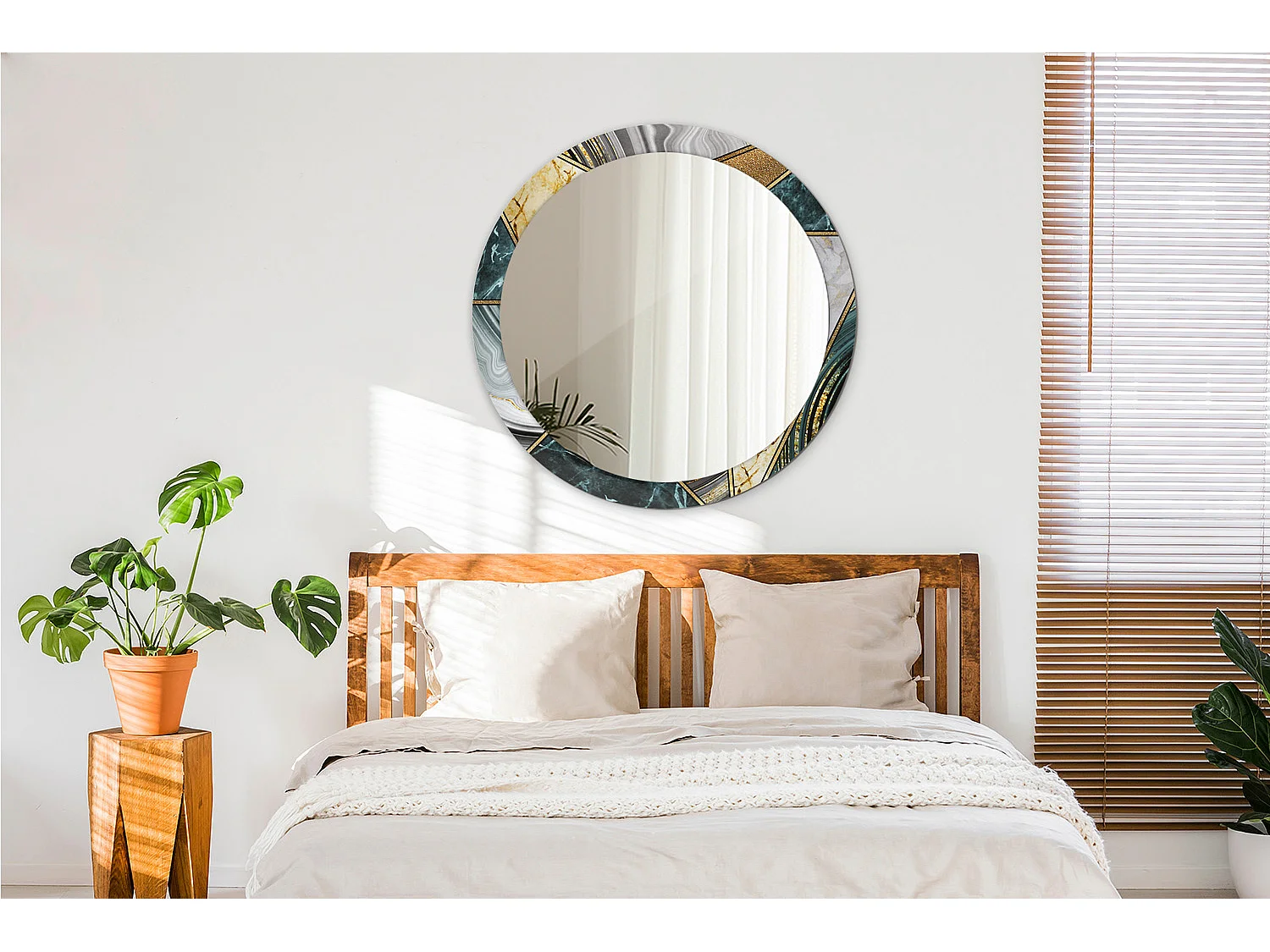 Dekorativer runder Spiegel – Marmor-Stil – 90 cm