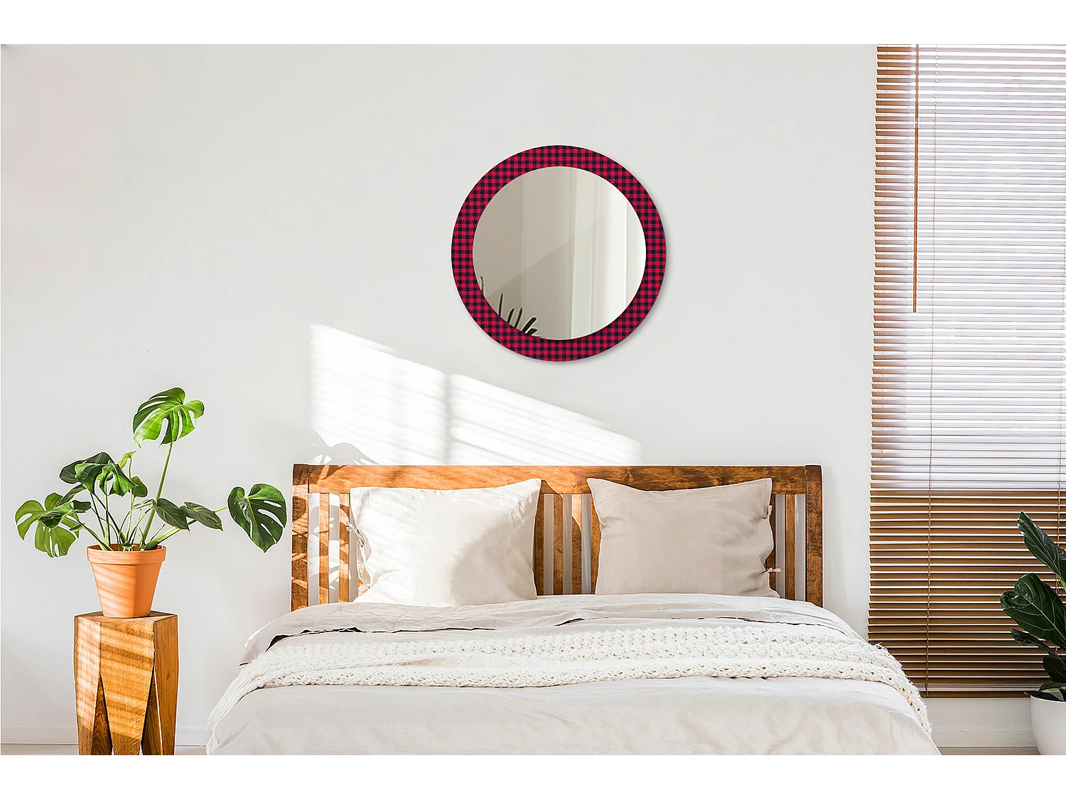 Decoratieve ronde spiegel - Rood raster - 60 cm