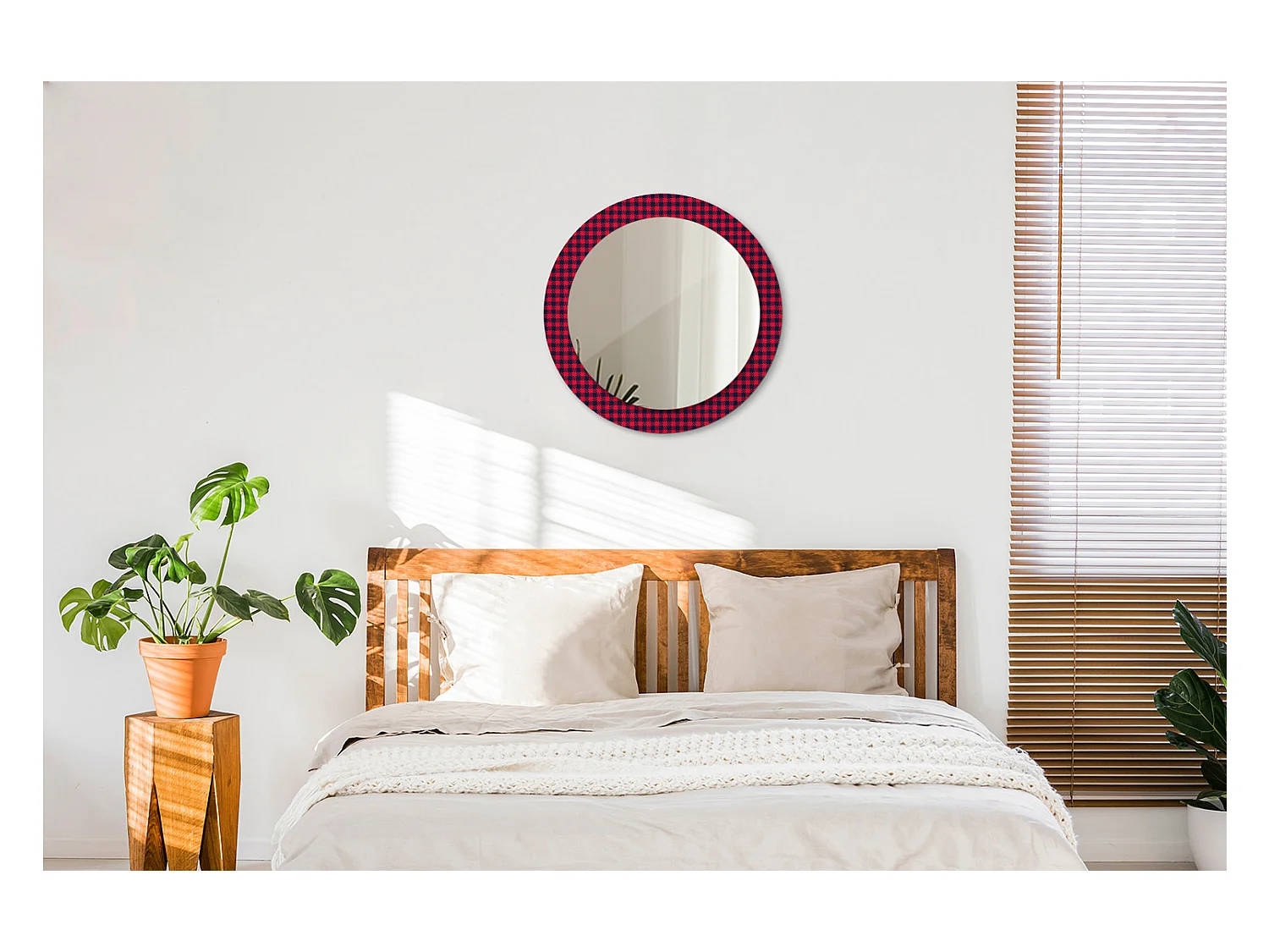 Specchio rotondo decorativo - Griglia rossa - 60 cm