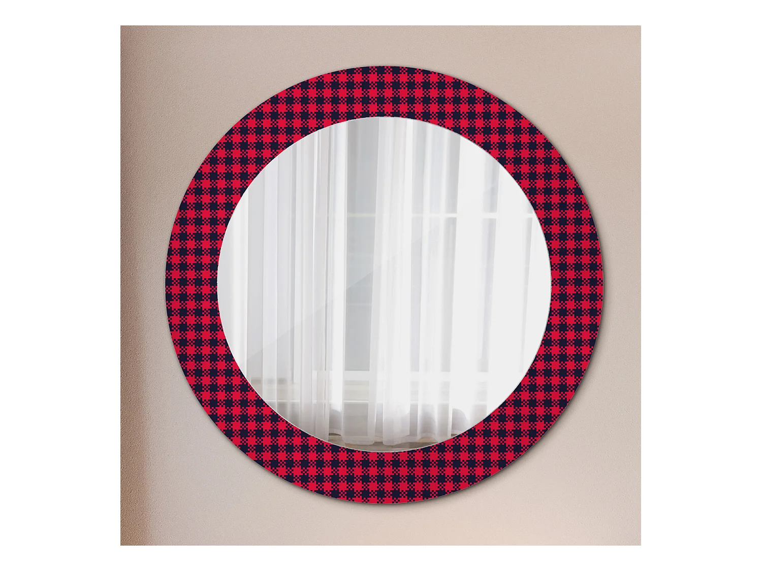 Specchio rotondo decorativo - Griglia rossa - 60 cm