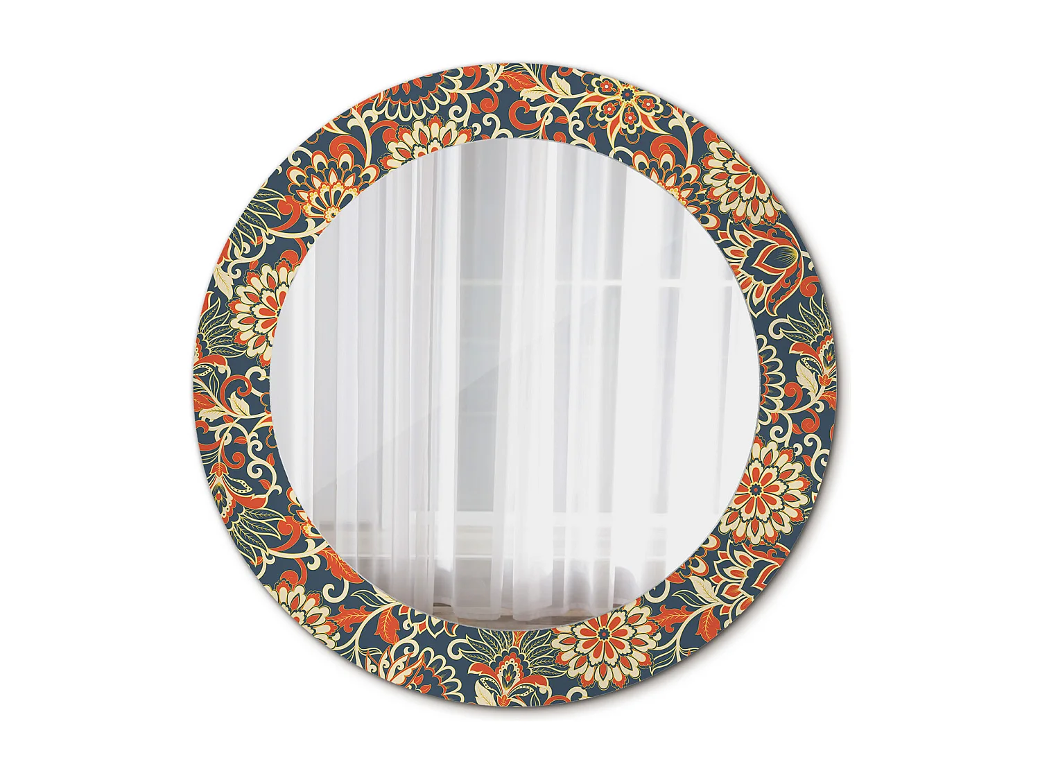 Miroir rond décoratif - Fleurs rétro - 70 cm