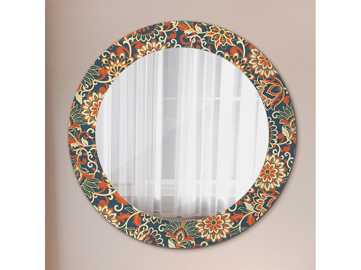 Miroir rond décoratif - Fleurs rétro - 70 cm