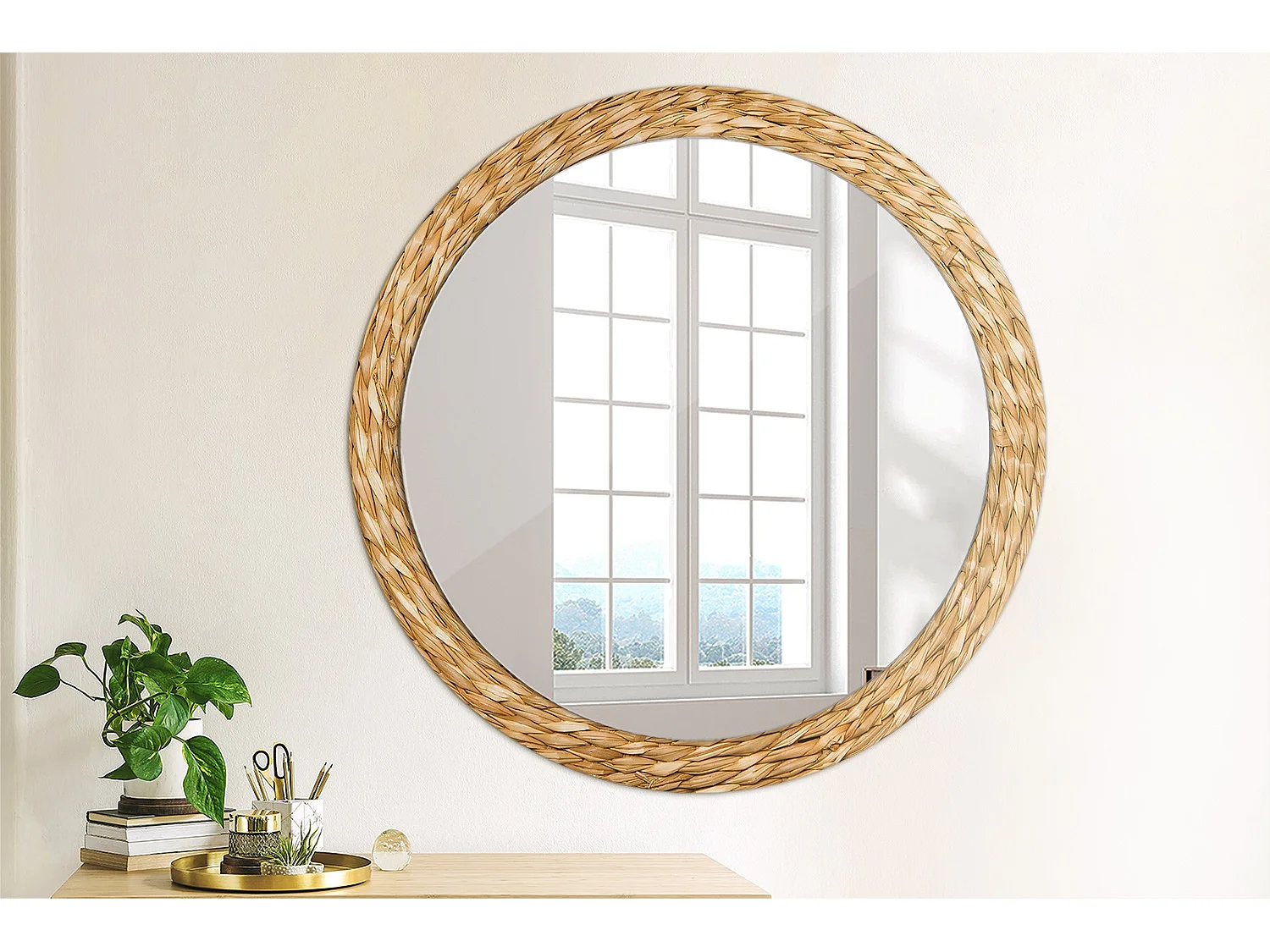 Ronde decoratieve spiegel - mandmotief - 90 cm