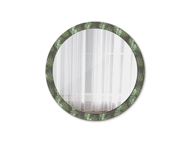 Miroir rond décoratif - Feuilles tropicales - 100 cm