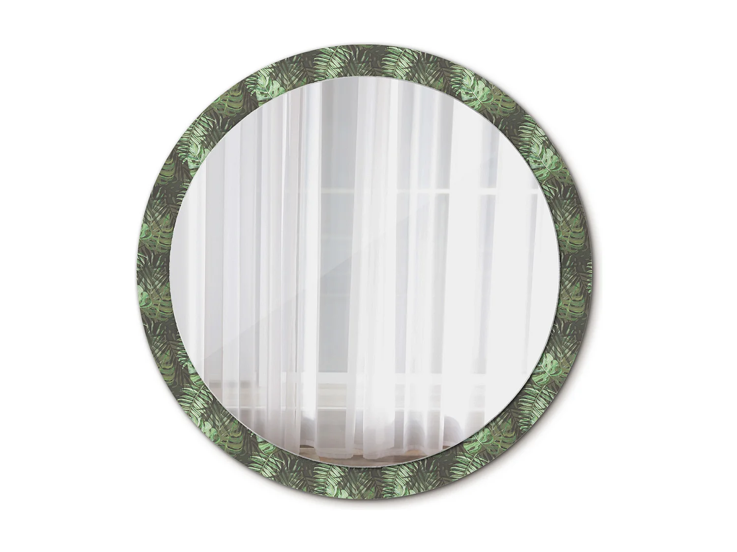 Miroir rond décoratif - Feuilles tropicales - 100 cm