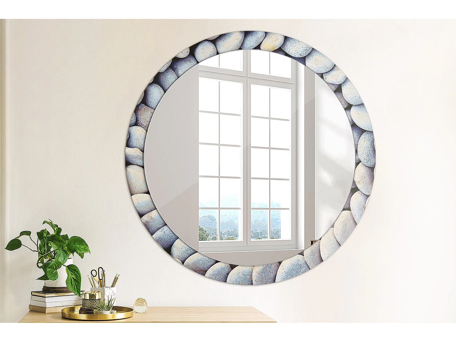 Miroir rond décoratif - Cercle de pierres de mer - 90 cm