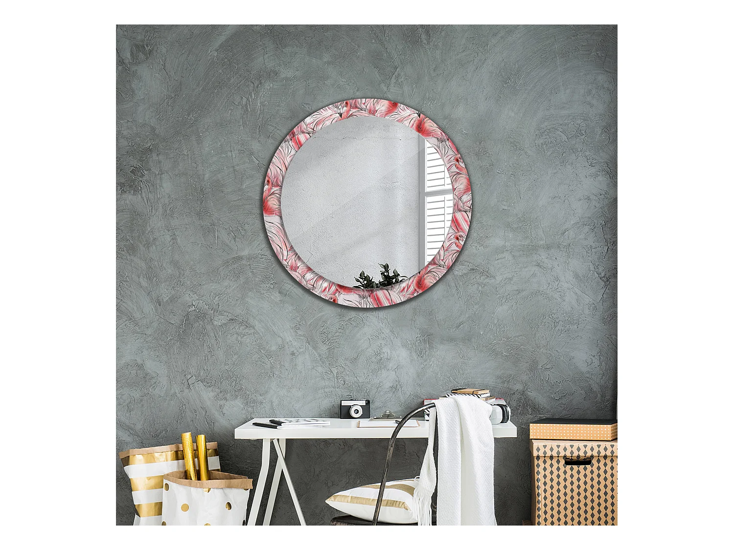 Miroir rond décoratif - Flamants roses - 80 cm