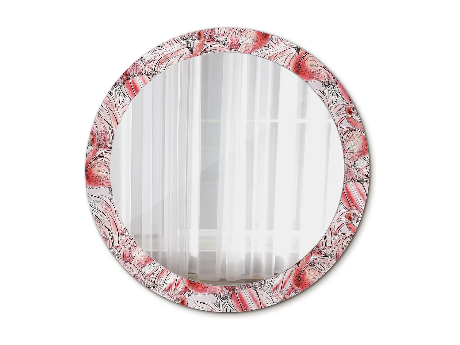 Miroir rond décoratif - Flamants roses - 80 cm