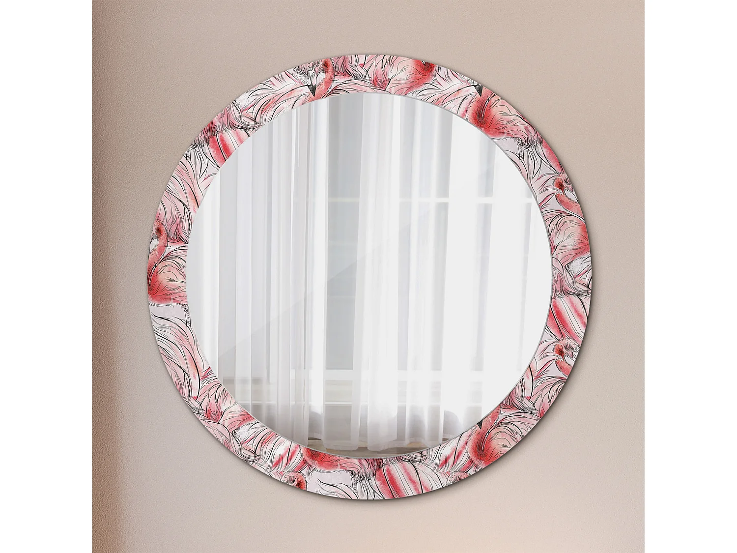 Miroir rond décoratif - Flamants roses - 80 cm
