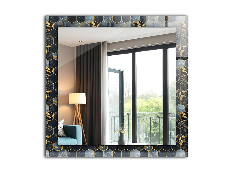 Miroir décoratif avec cadre Hexagones feuilles 60 x 60 cm
