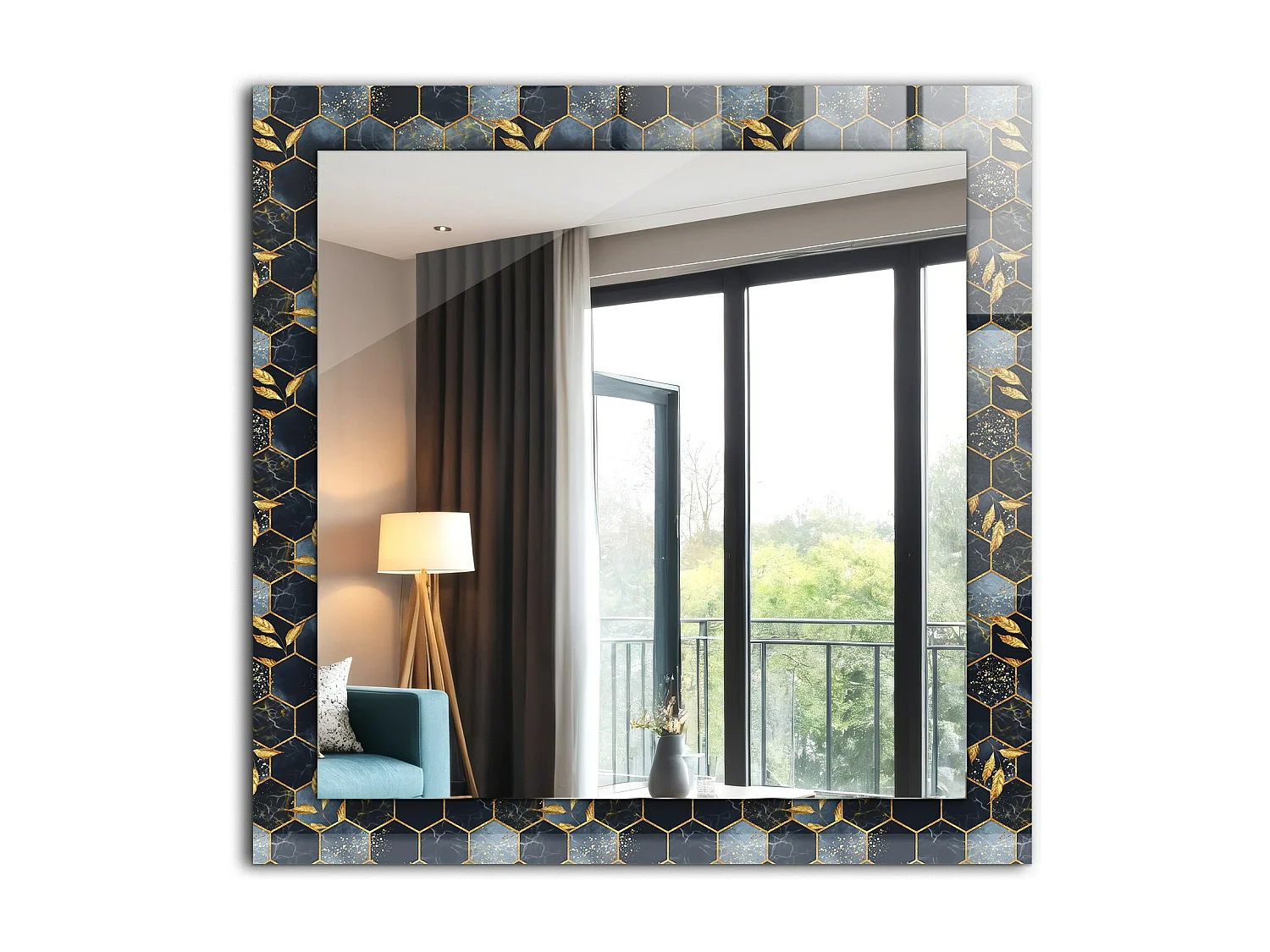 Miroir décoratif avec cadre Hexagones feuilles 60 x 60 cm