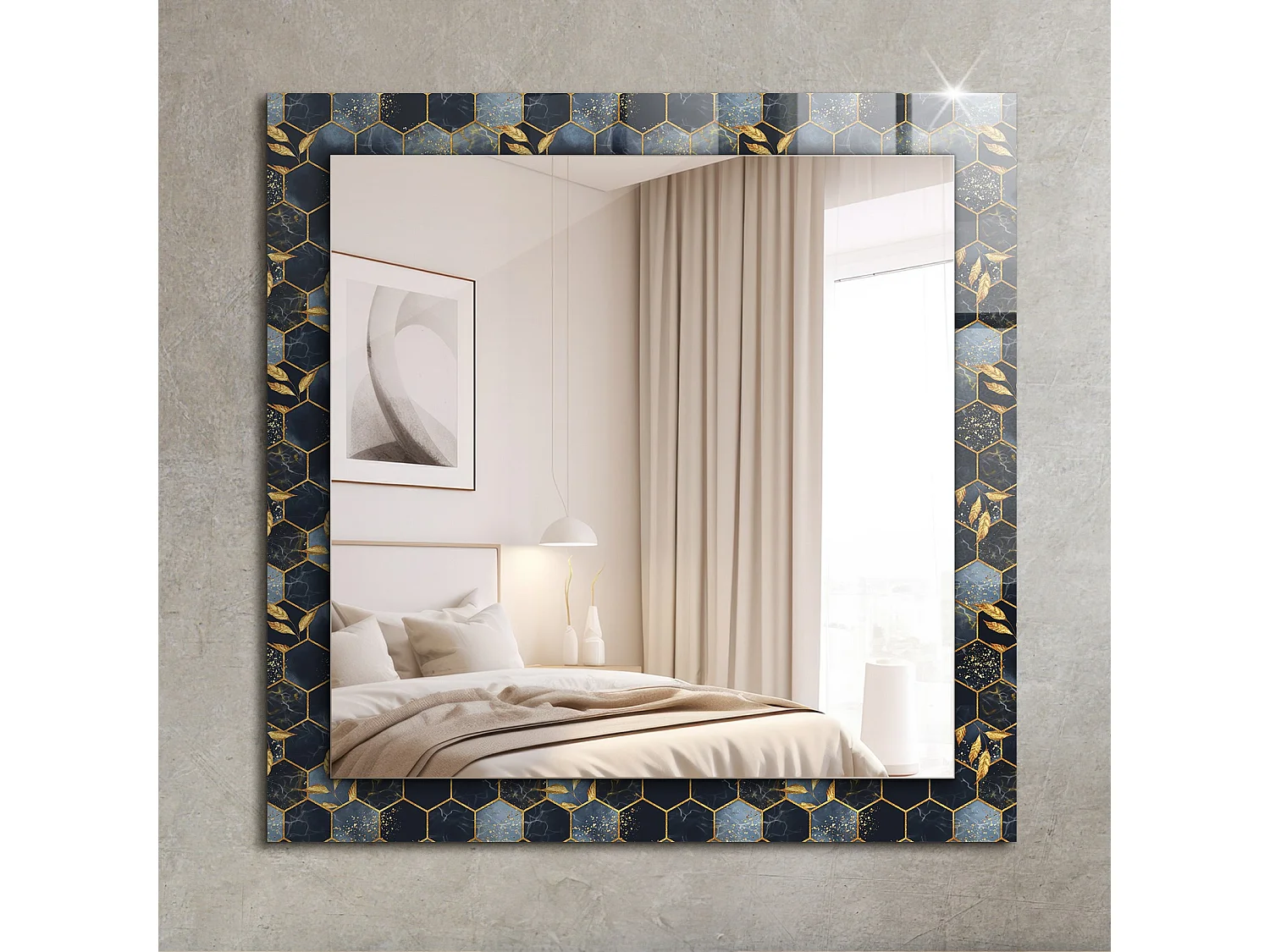 Miroir décoratif avec cadre Hexagones feuilles 60 x 60 cm