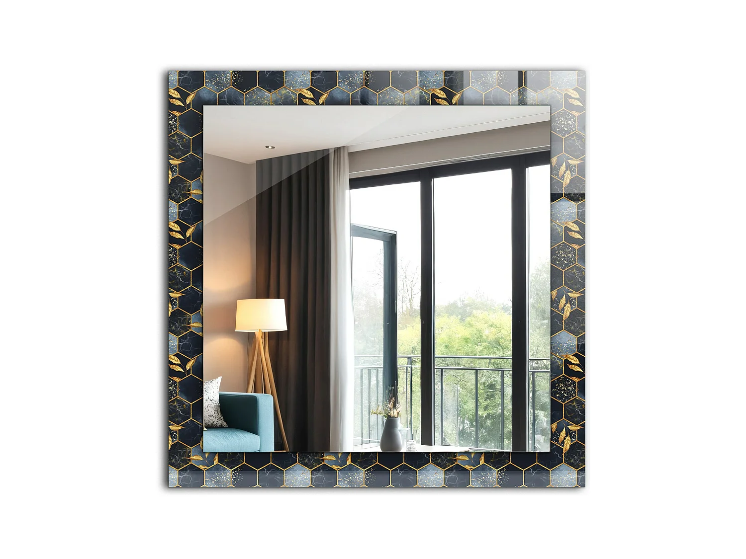Miroir décoratif avec cadre Hexagones feuilles 60 x 60 cm