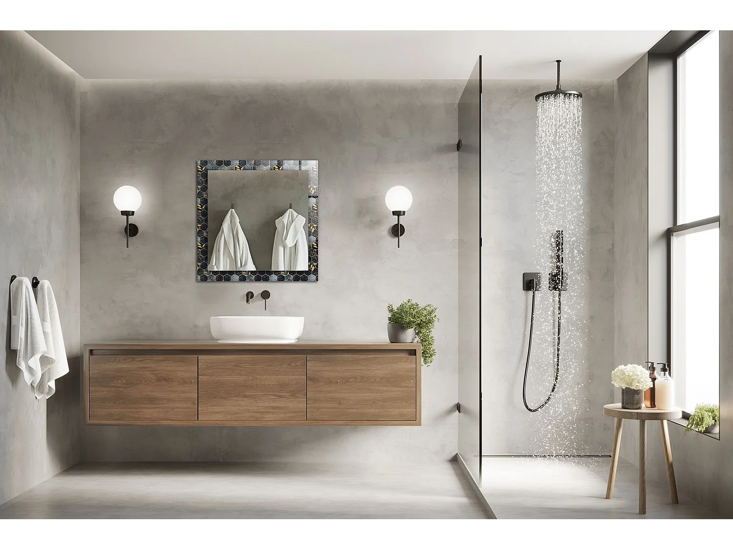 Miroir décoratif avec cadre Hexagones feuilles 60 x 60 cm