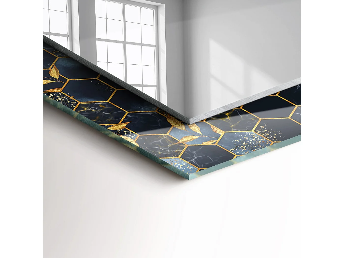 Miroir décoratif avec cadre Hexagones feuilles 60 x 60 cm