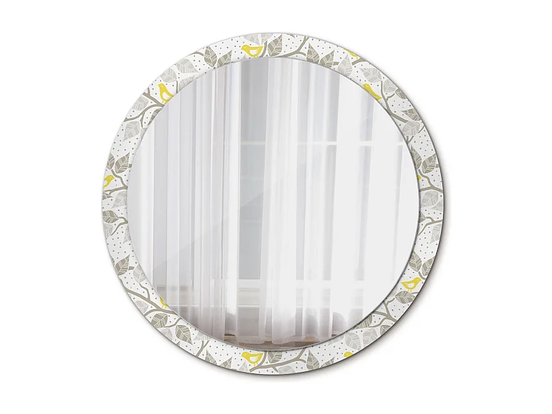 Runder dekorativer Spiegel – Gelbe Vögel auf Zweigen – 100 cm