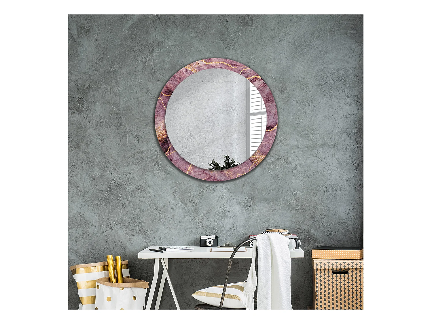 Ronde decoratieve spiegel - marmerlook - 80 cm