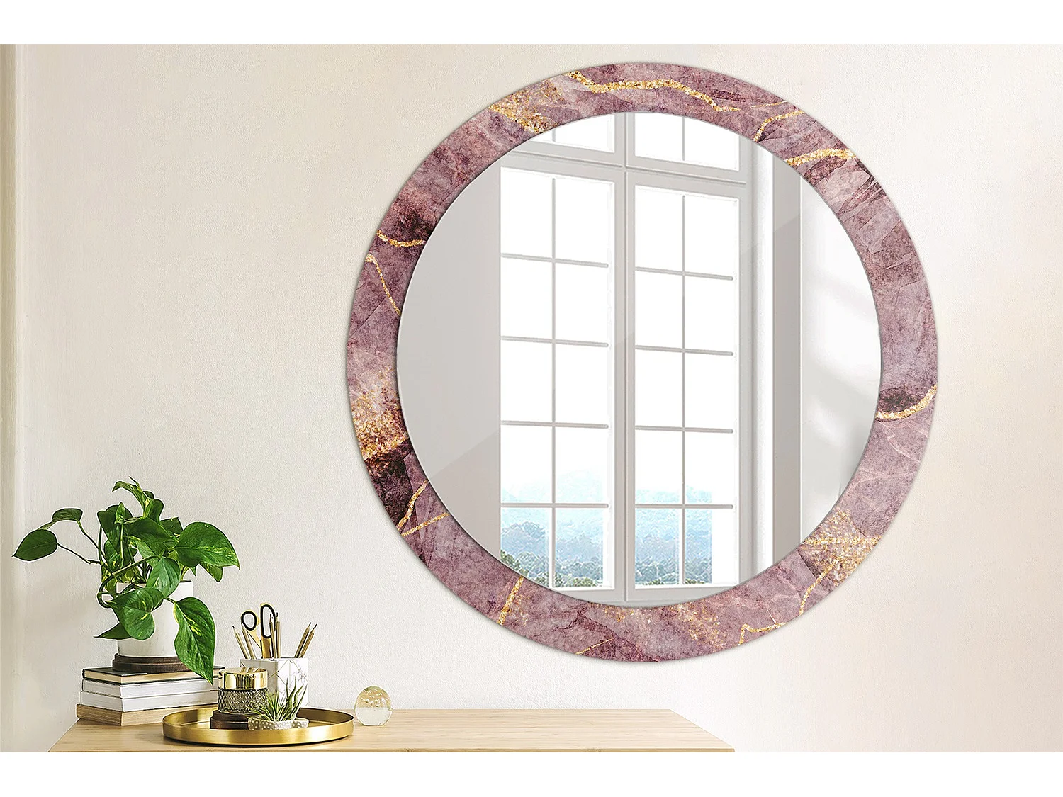Runder dekorativer Spiegel - Marmoroptik - 80 cm
