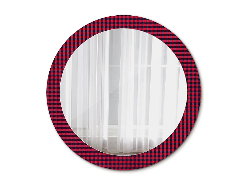 Miroir rond décoratif - Grille rouge - 80 cm
