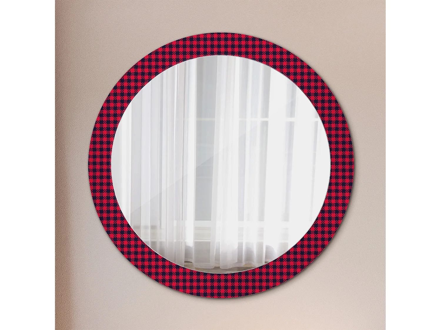 Decoratieve ronde spiegel - Rood raster - 80 cm