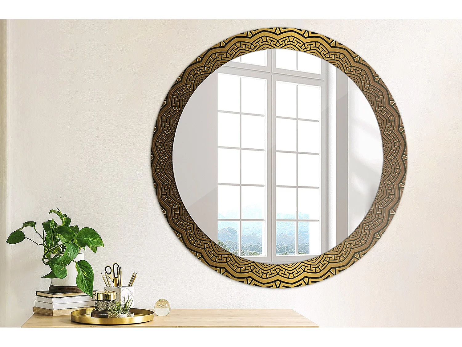 Dekorativer runder Spiegel - griechisches Ornament - 80 cm