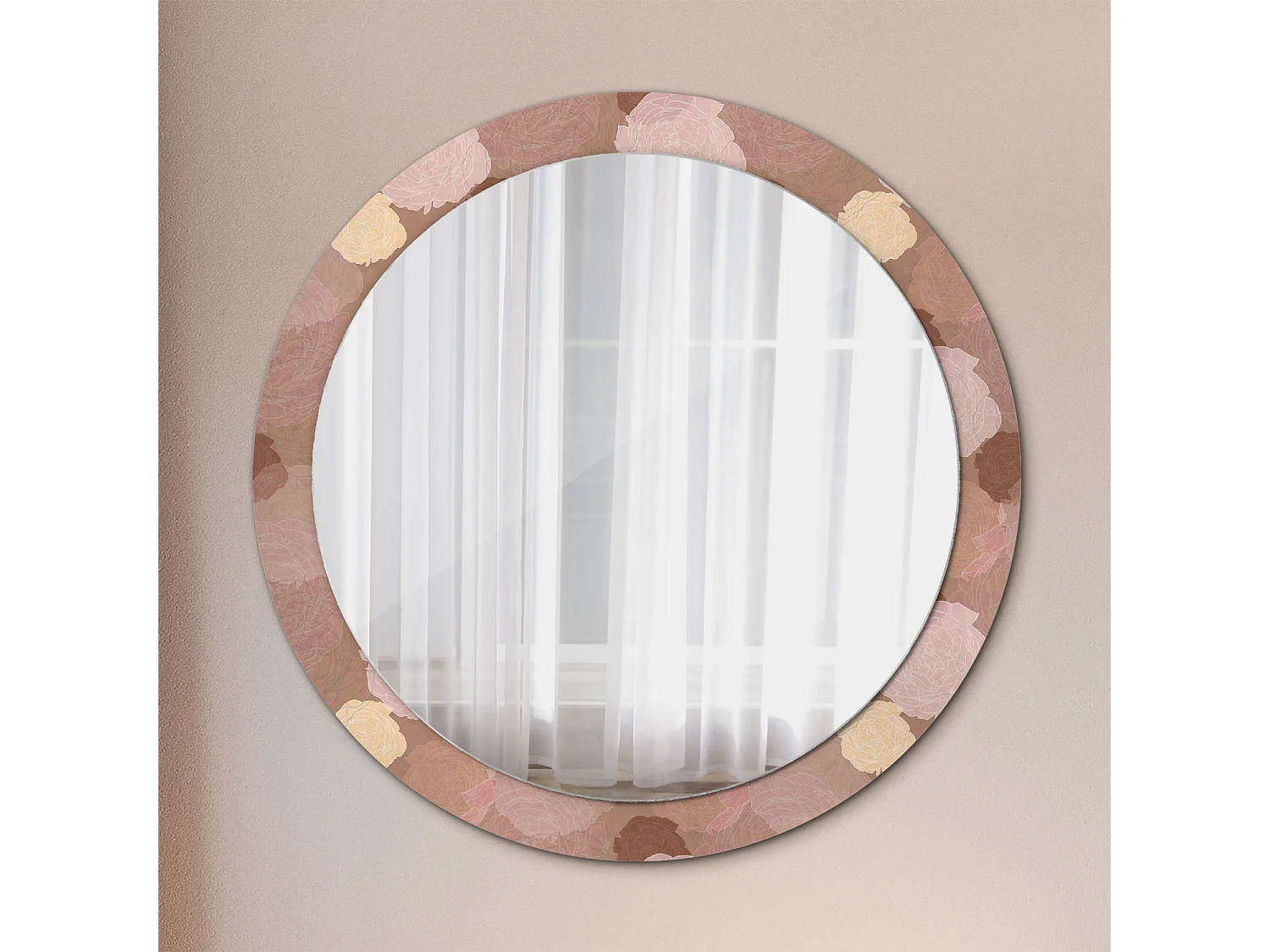 Miroir rond décoratif - Composition Roses - 90 cm