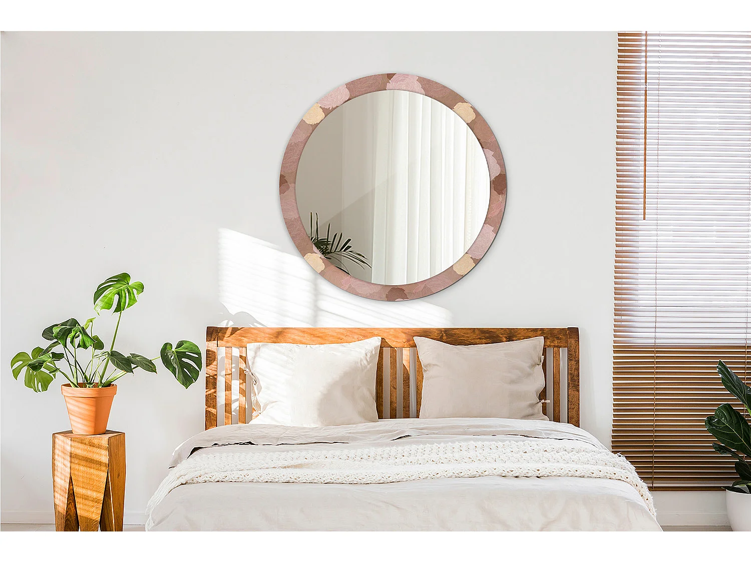 Miroir rond décoratif - Composition Roses - 90 cm