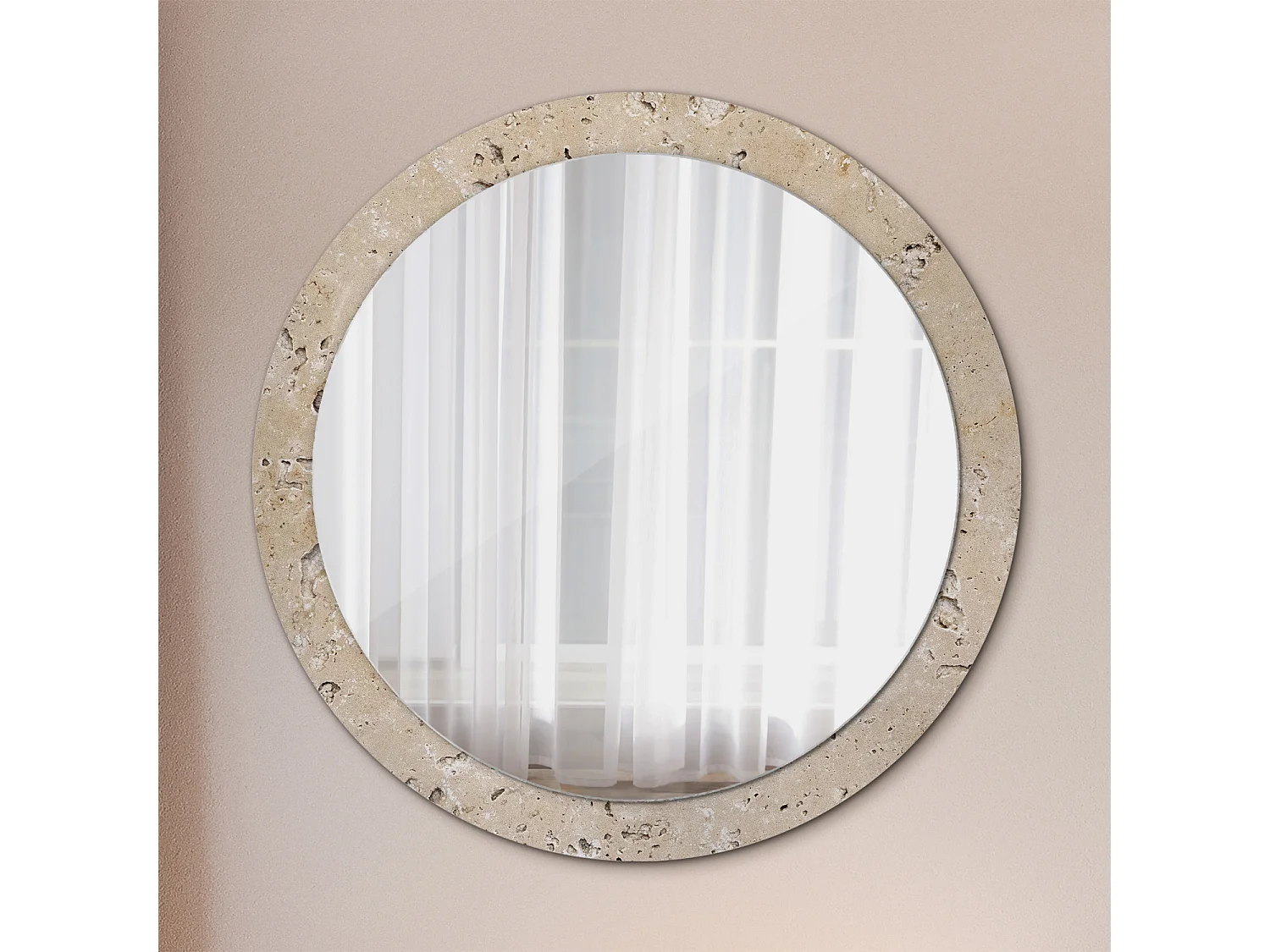 Miroir rond décoratif - Imitation pierre - 90 cm