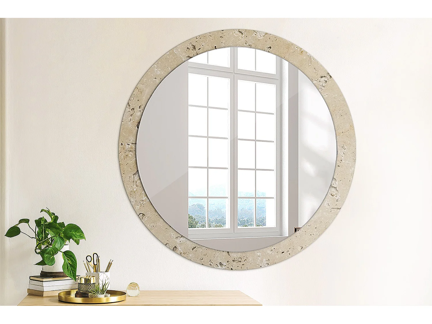 Miroir rond décoratif - Imitation pierre - 90 cm