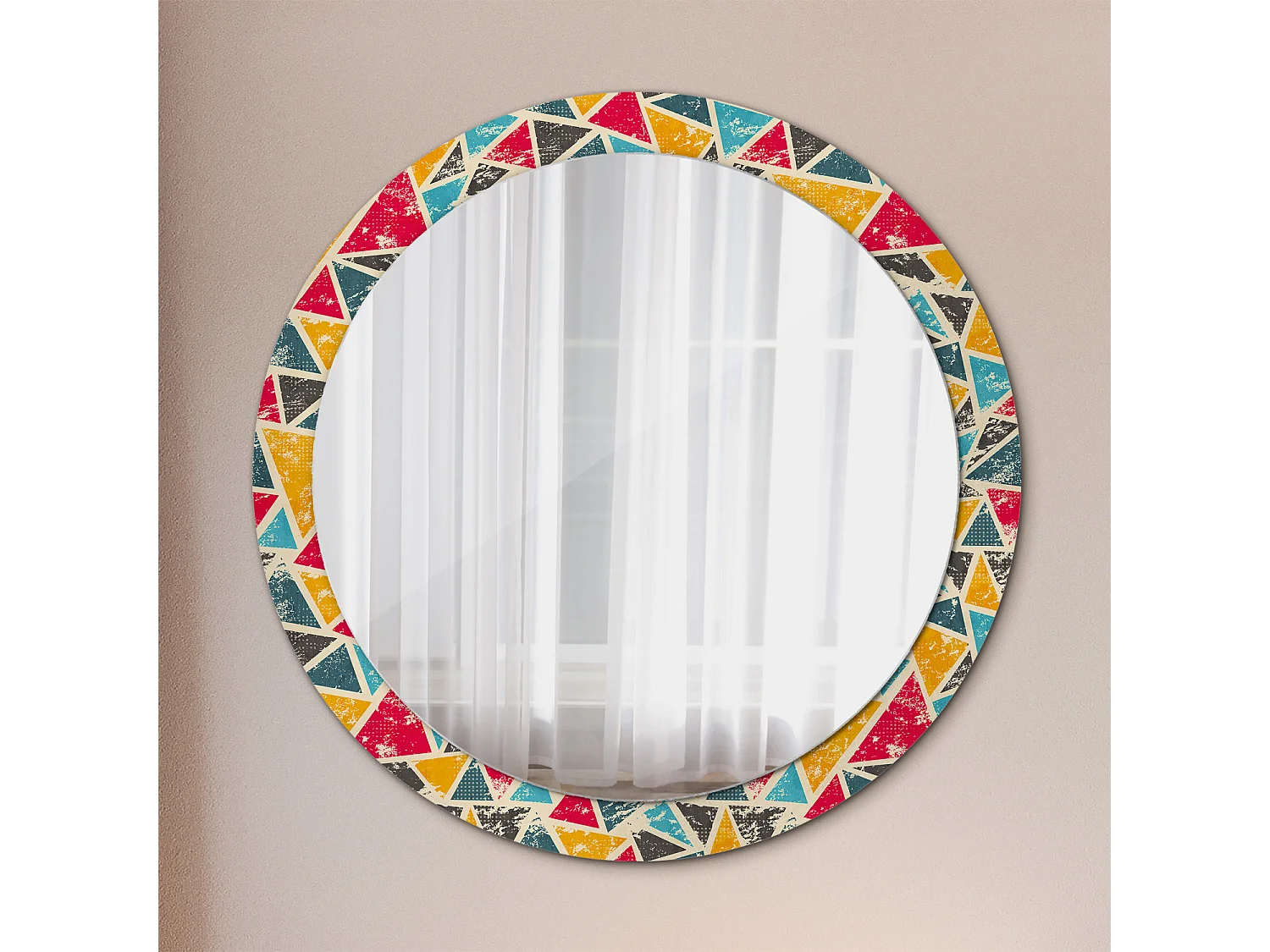 Miroir rond décoratif - Composition rétro - 90 cm