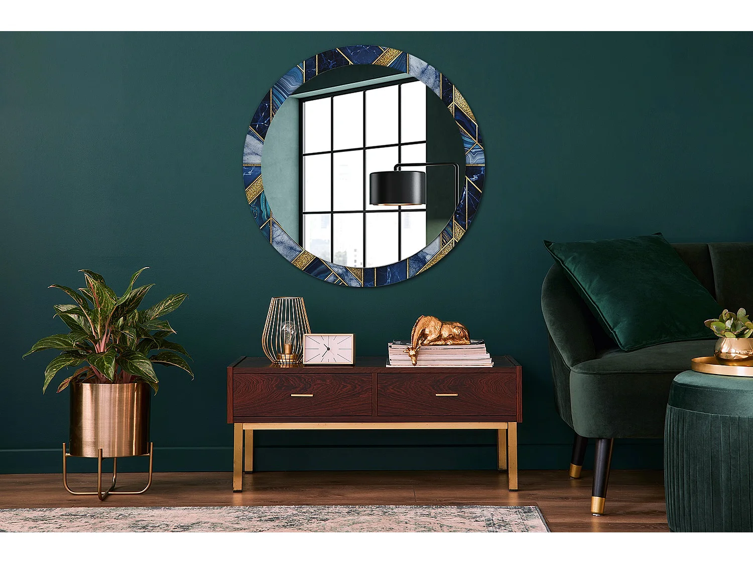 Miroir rond décoratif - Marbre moderne - 90 cm