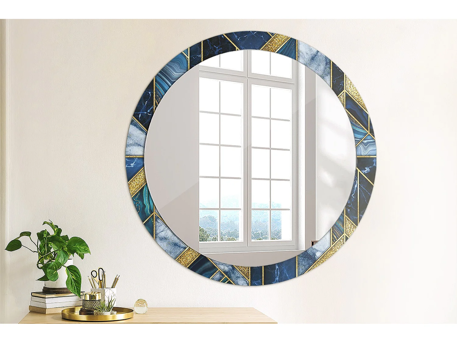 Miroir rond décoratif - Marbre moderne - 90 cm