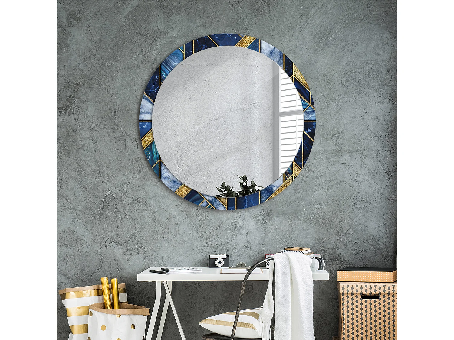 Miroir rond décoratif - Marbre moderne - 90 cm