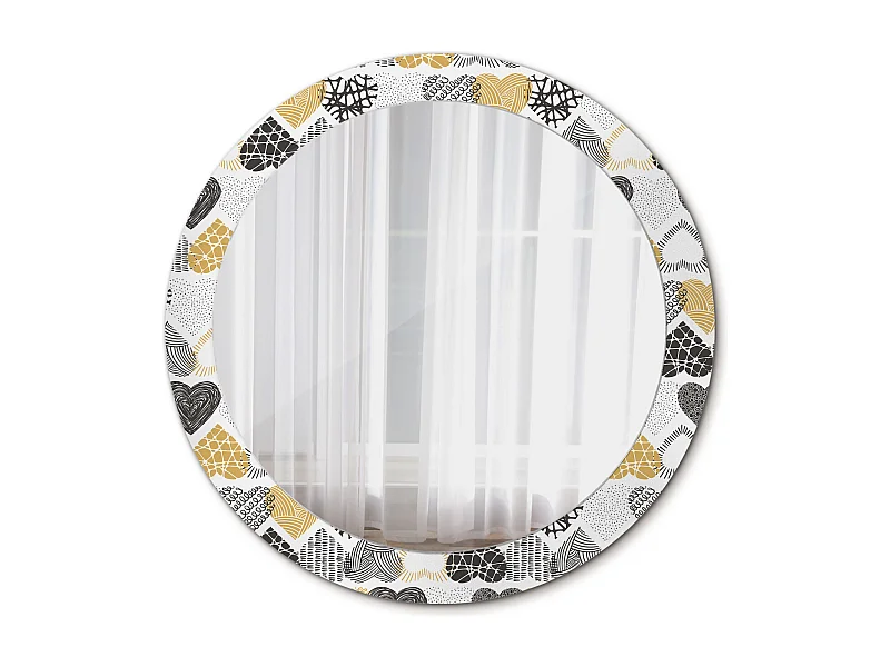 Dekorativer runder Spiegel – Herzen im Doodle-Stil – 80 cm