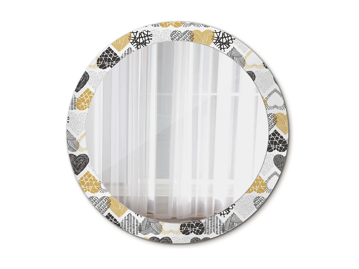 Miroir rond décoratif - Coeurs style Doodle - 80 cm