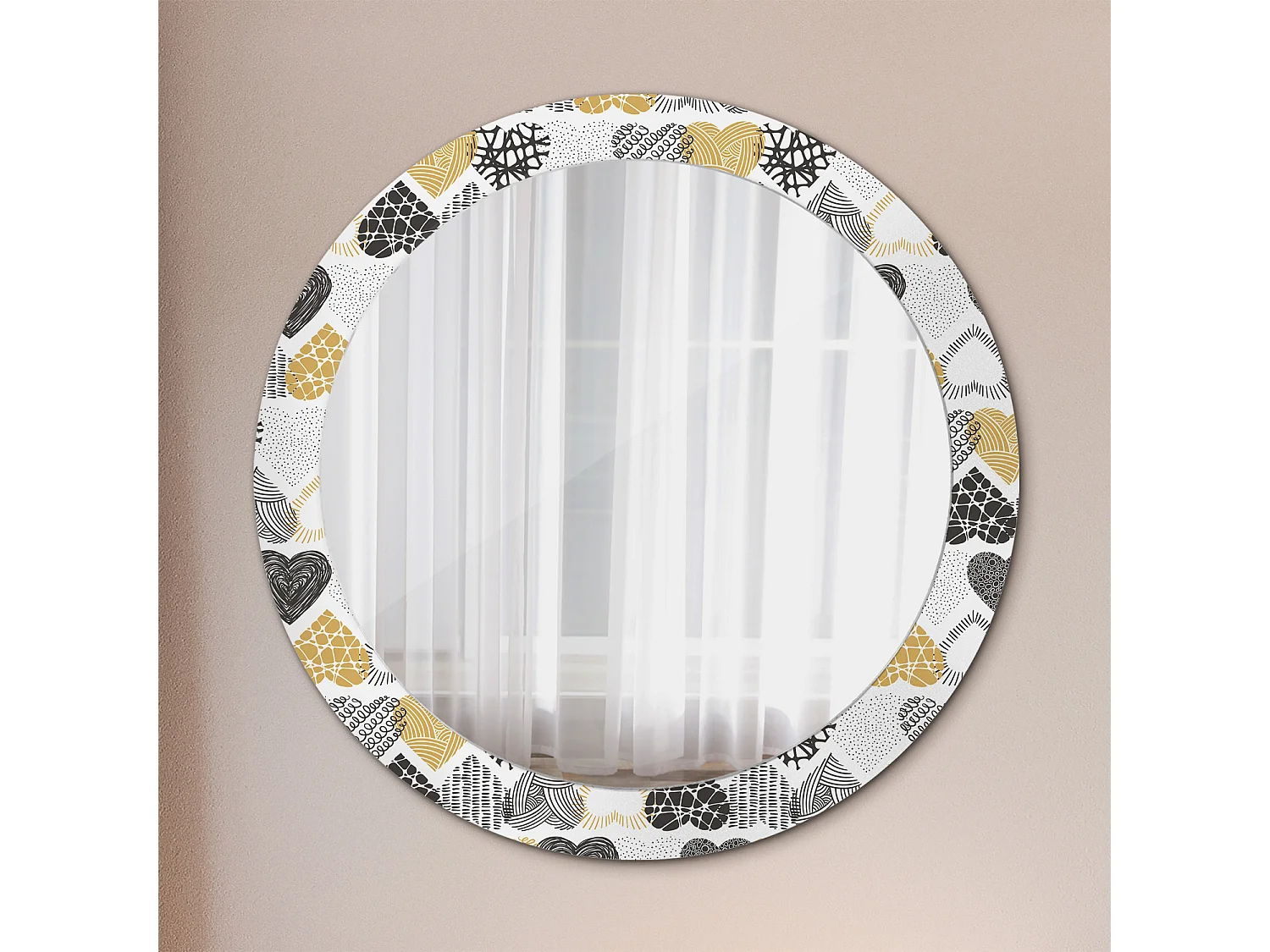 Miroir rond décoratif - Coeurs style Doodle - 80 cm