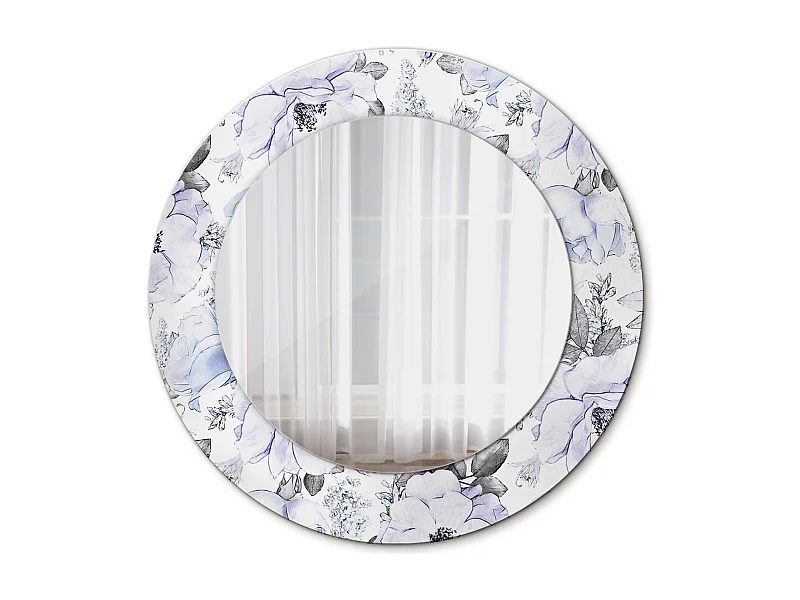Miroir rond décoratif - Roses bleues - 50 cm