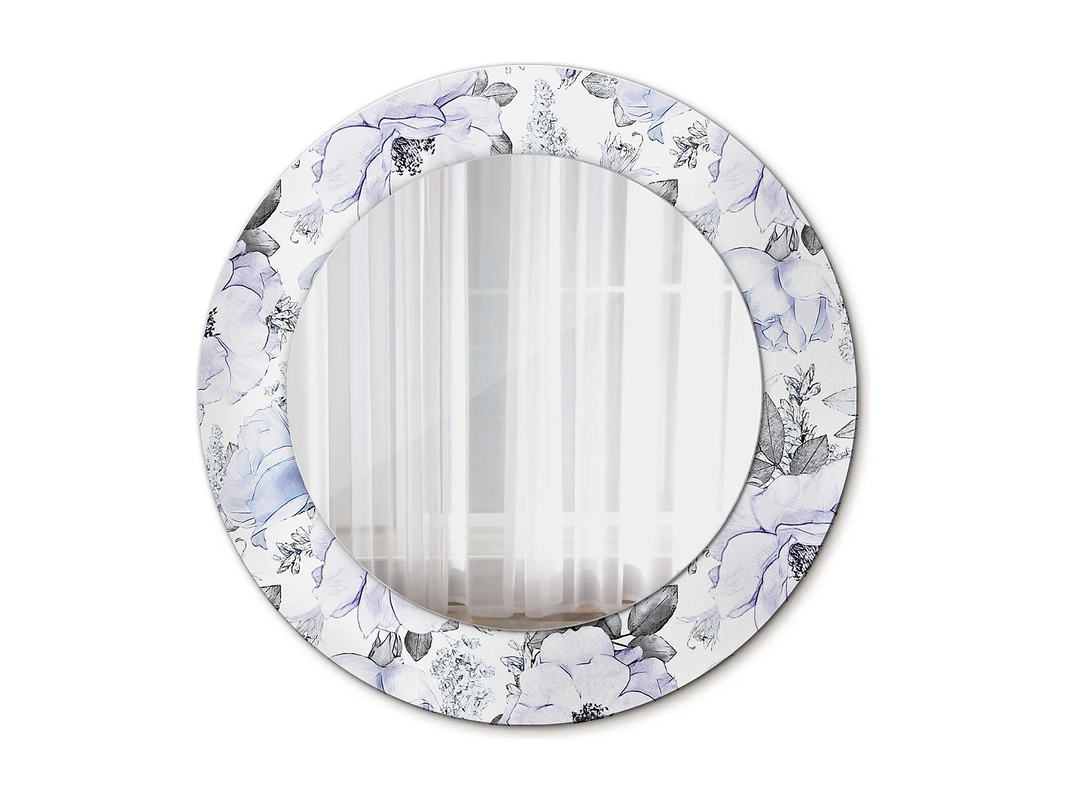 Miroir rond décoratif - Roses bleues - 50 cm