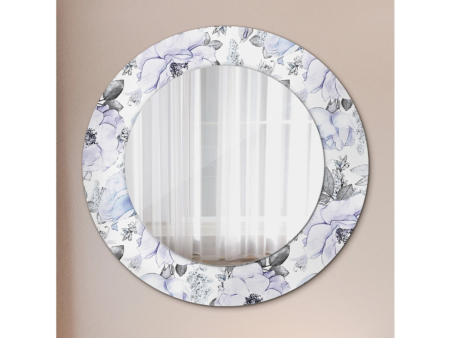 Runder dekorativer Spiegel - Blaue Rosen - 50 cm