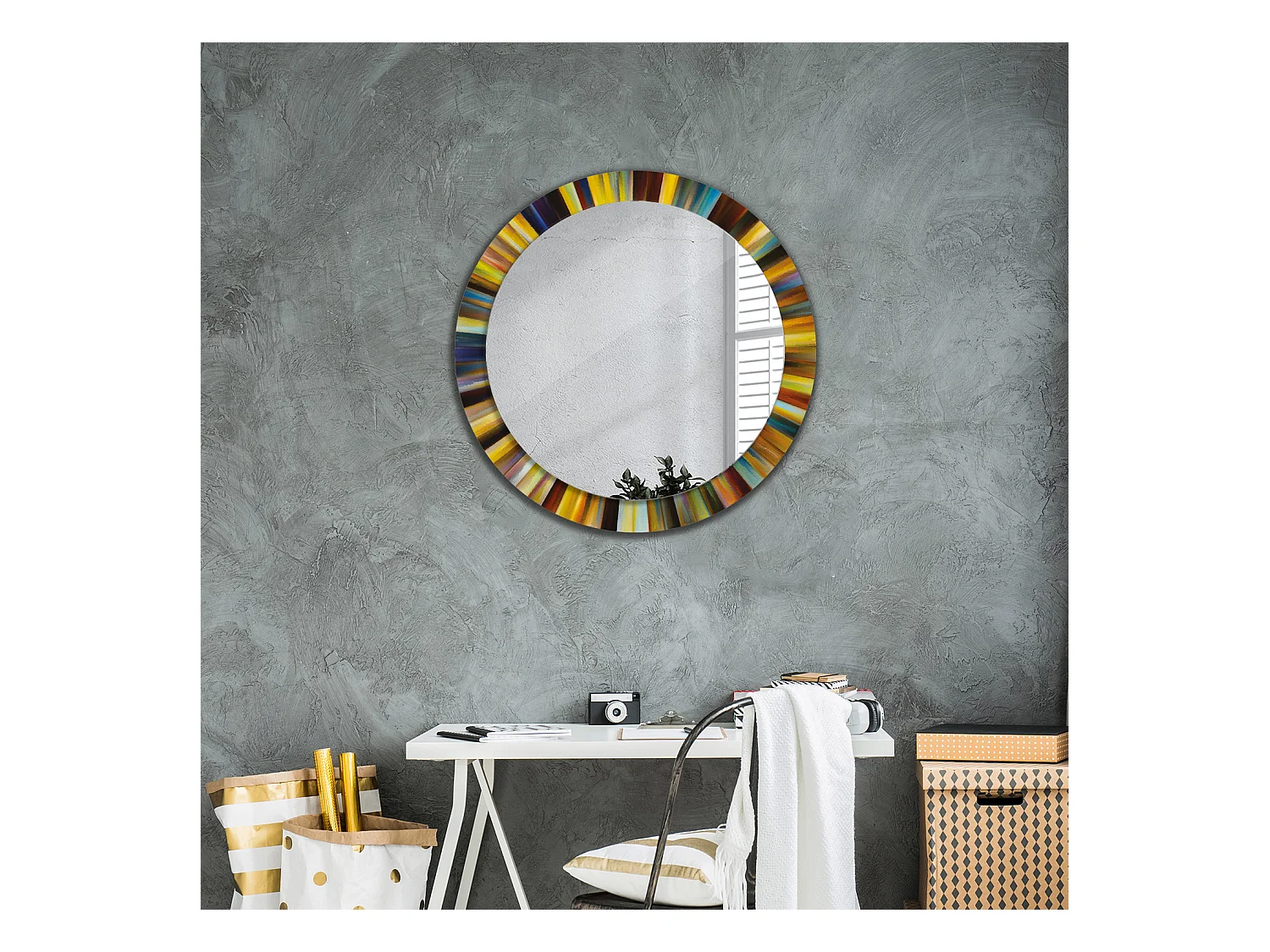 Miroir rond décoratif - Rayons colorés - 80 cm