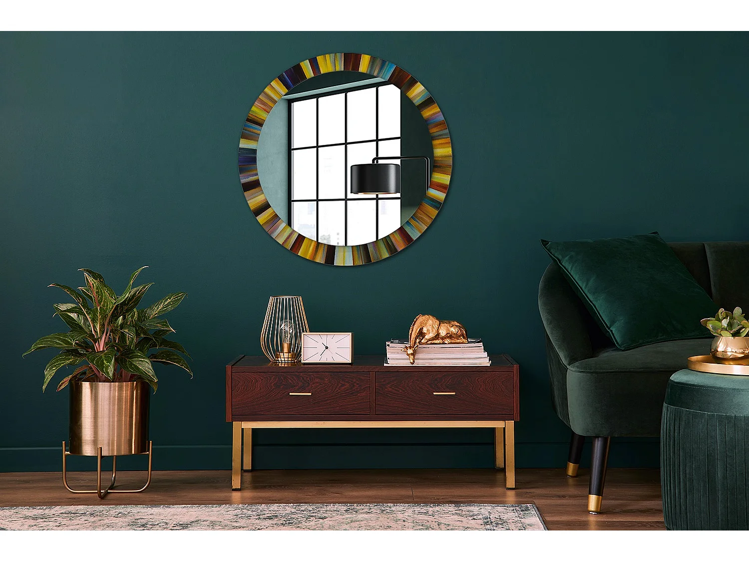 Miroir rond décoratif - Rayons colorés - 80 cm