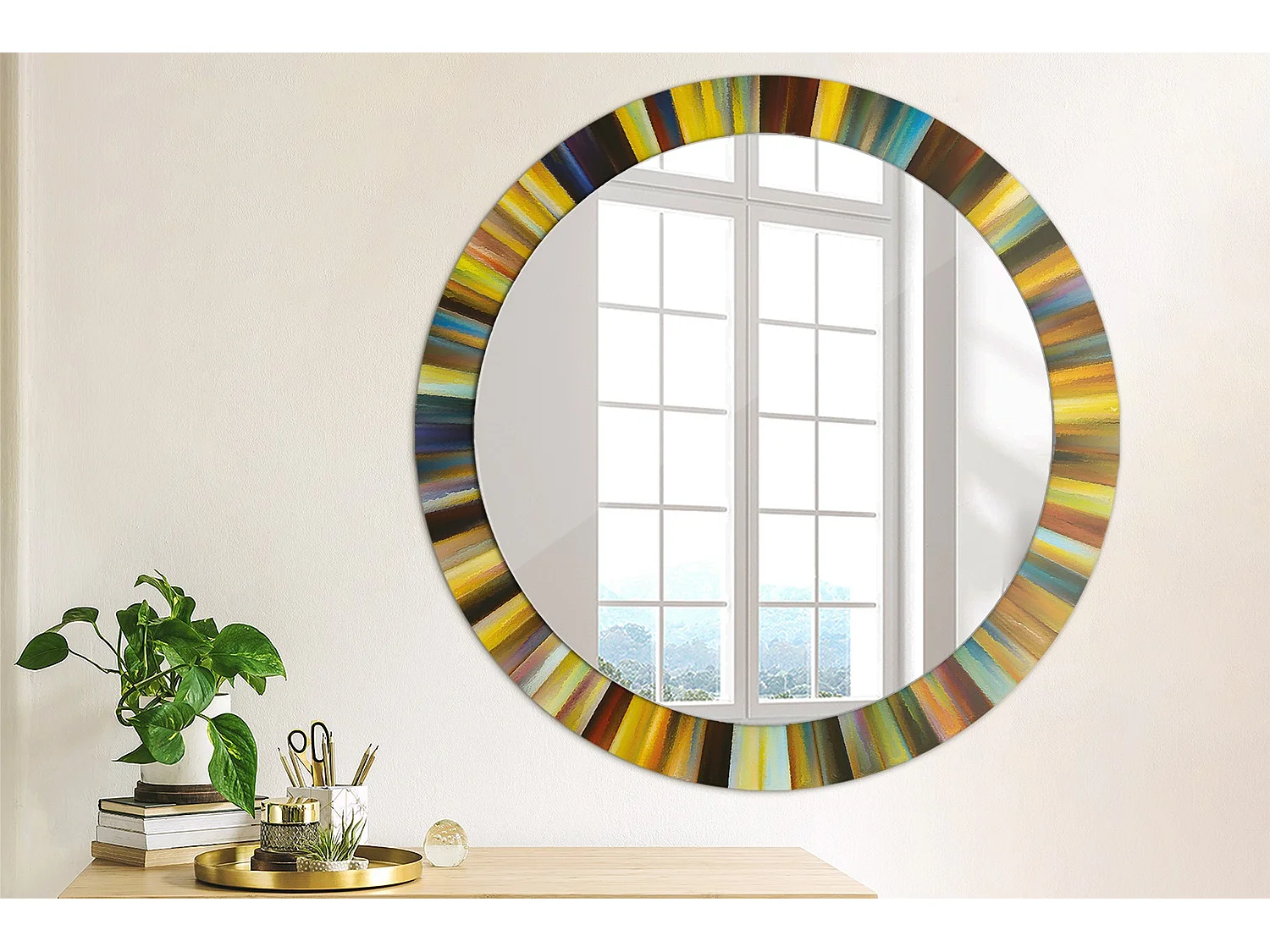 Miroir rond décoratif - Rayons colorés - 80 cm