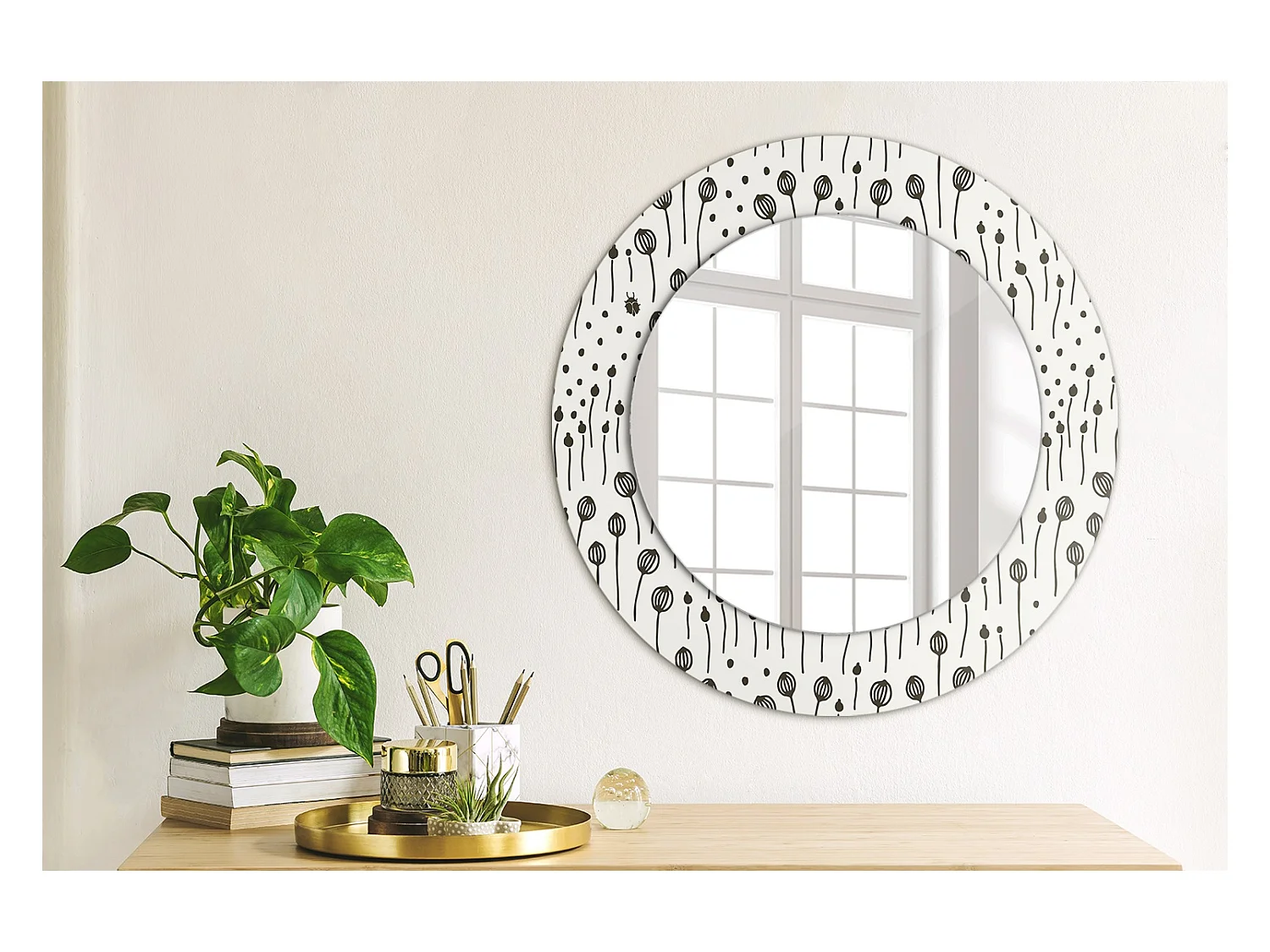 Dekorativer runder Spiegel – Blumenmuster – 50 cm
