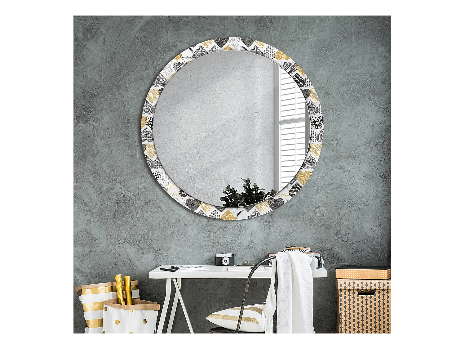 Miroir rond décoratif - Coeurs style Doodle - 100 cm
