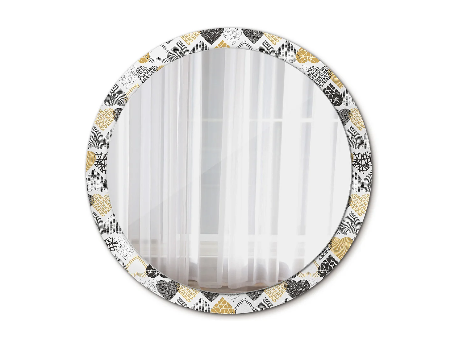 Decoratieve ronde spiegel - Doodle stijl harten - 100 cm