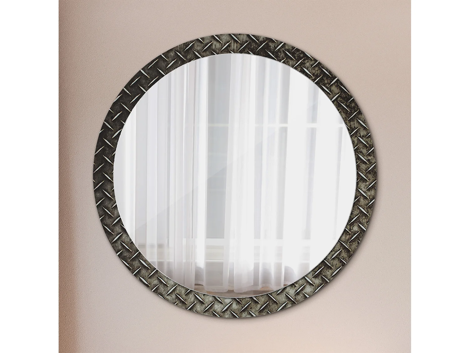 Dekorativer runder Spiegel - Stahlstruktur - 100 cm