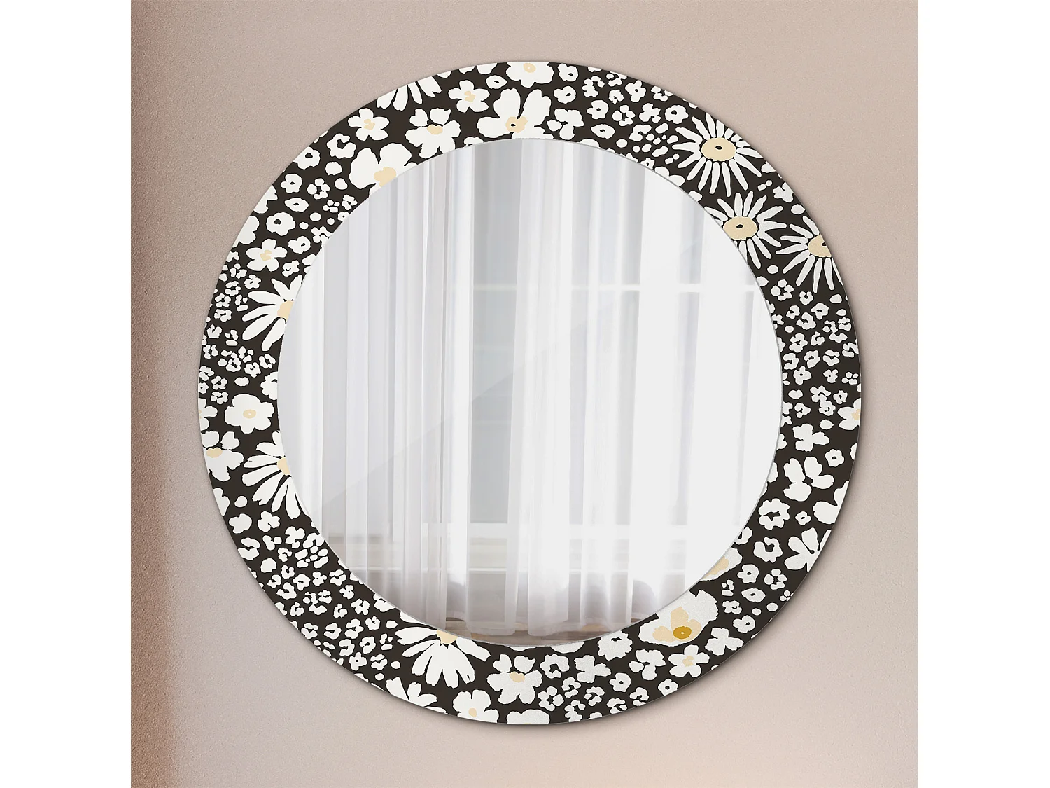 Miroir rond décoratif - Marguerites - 70 cm