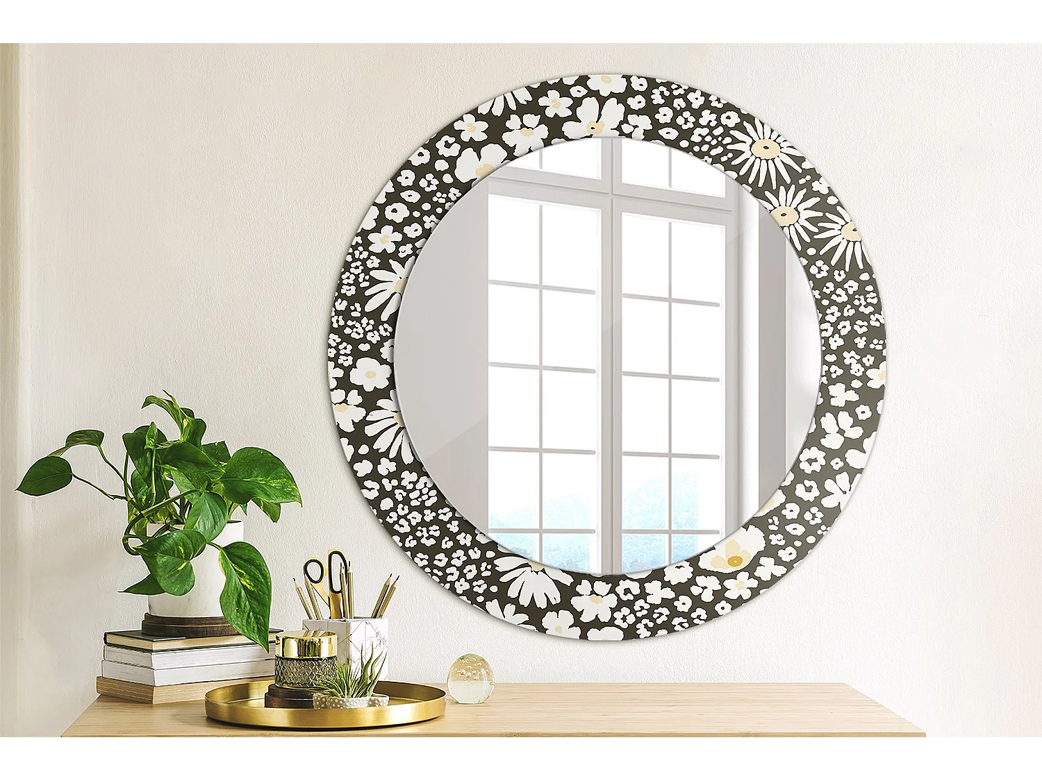 Miroir rond décoratif - Marguerites - 70 cm